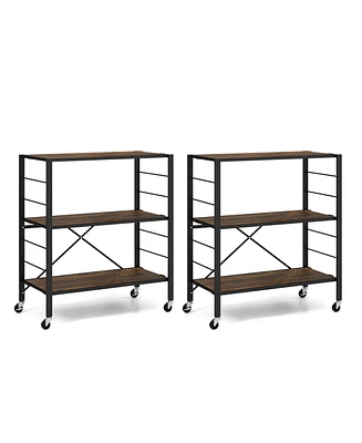 Costway 1 Pc 3-Tier Folding Shelf Free Diy Design Shelving Unit with 4 Universal Wheels Kitchen