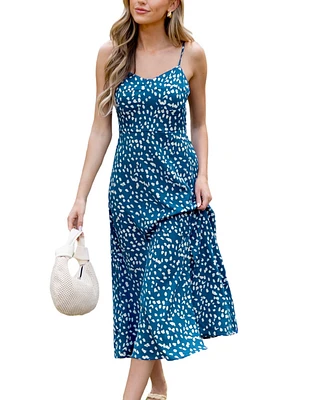 Cupshe Women's Blue Irregular Dot Sweetheart Maxi Beach Dress