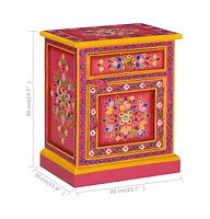 vidaXL Bedside Cabinet Solid Mango Wood Pink Hand Painted