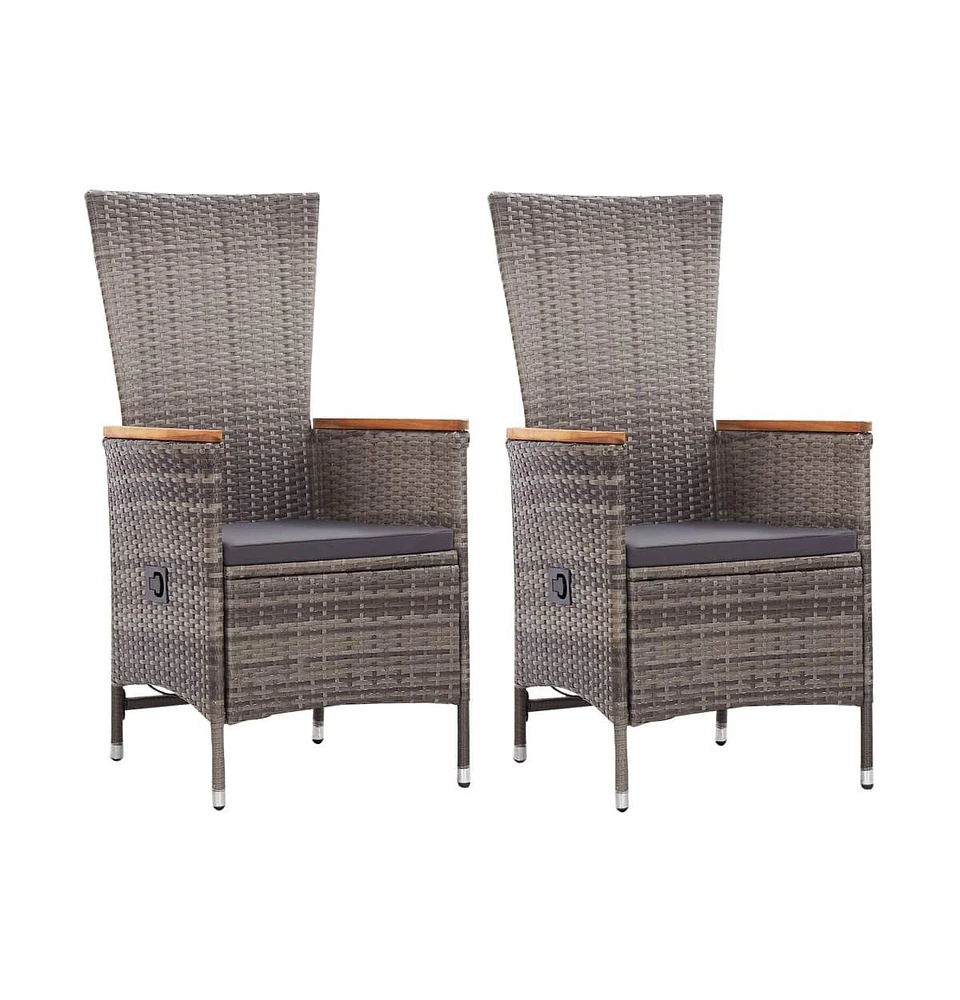 vidaXL Patio Chairs 2 pcs with Cushions Poly Rattan Gray