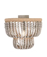 Storied Home 2-Tier Draped Wood Bead Semi-Flush Mount Chandelier Distressed Grey