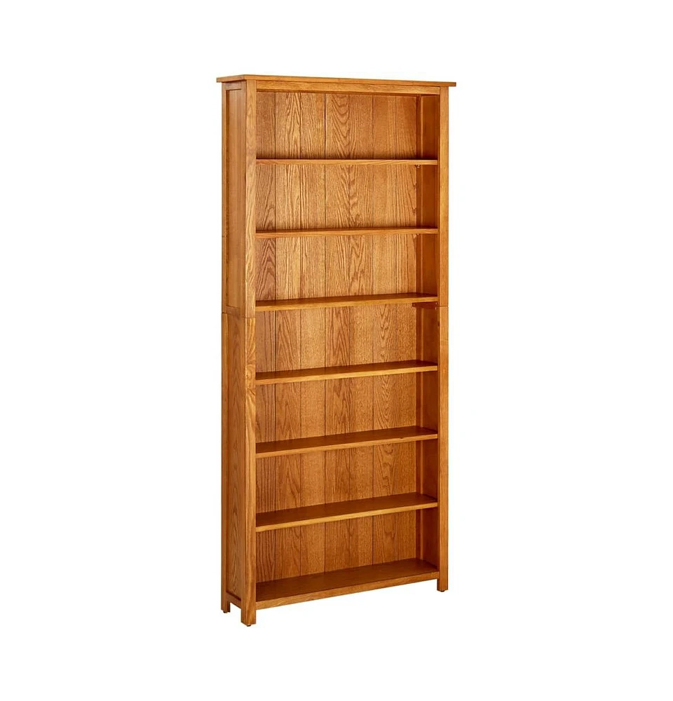 vidaXL 7-Tier Bookcase 35.4"x8.9"x78.7" Solid Oak Wood