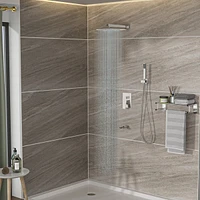 Streamdale Furniture 10" Rain Shower Head Systems With Waterfall Tub Spout, Brushed Nickel, Ceiling Mounted Shower