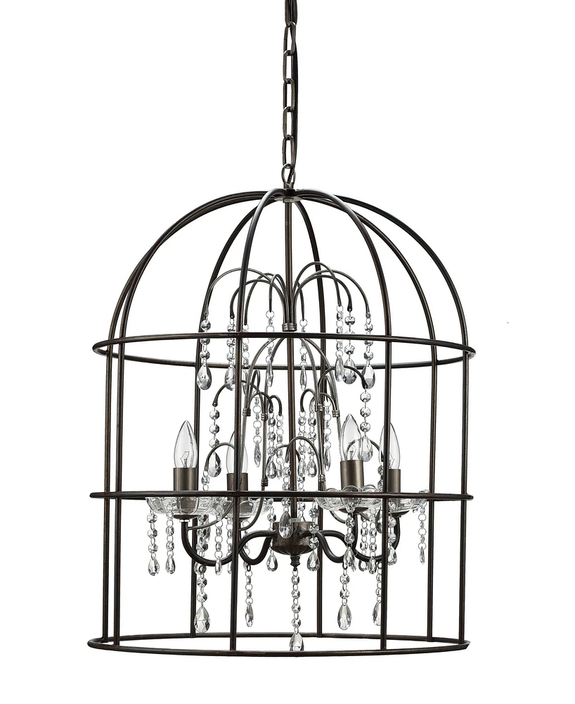 Storied Home Metal Birdcage Chandelier with Crystals Black