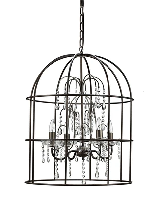 Storied Home Metal Birdcage Chandelier with Crystals Black