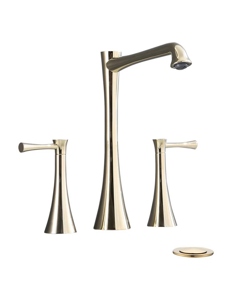 Streamdale Furniture Widespread 2 Handles Bathroom Faucet With Drain Assembly, Gold