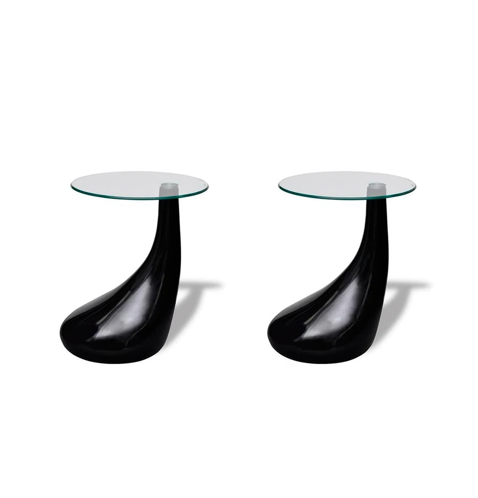 vidaXL Coffee Tables 2 pcs with Round Glass Top High Gloss