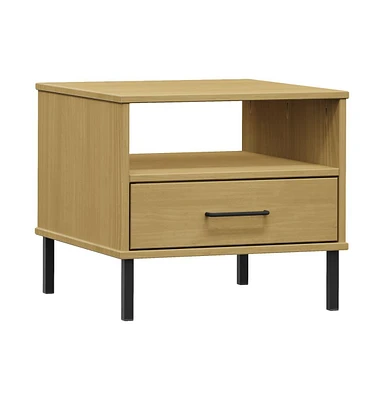 vidaXL Bedside Table with Metal Legs Solid Wood Pine Oslo