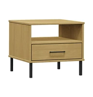 vidaXL Bedside Table with Metal Legs Solid Wood Pine Oslo