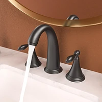 2 Handle Widespread Bathroom Faucet 3 Hole, With Pop Up Drain And 2 Water Supply Lines, Matte Black