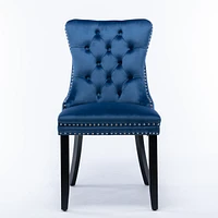 Contemporary Velvet Dining Chairs, Blue, 2-pcs Set