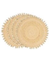 Saro Lifestyle Seaside Splendor Shell Rattan Placemat Set of 4,15"x15"