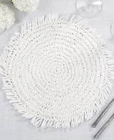 Saro Lifestyle Rustic Raffia Fringe Placemat Set of 4, 14"x14"