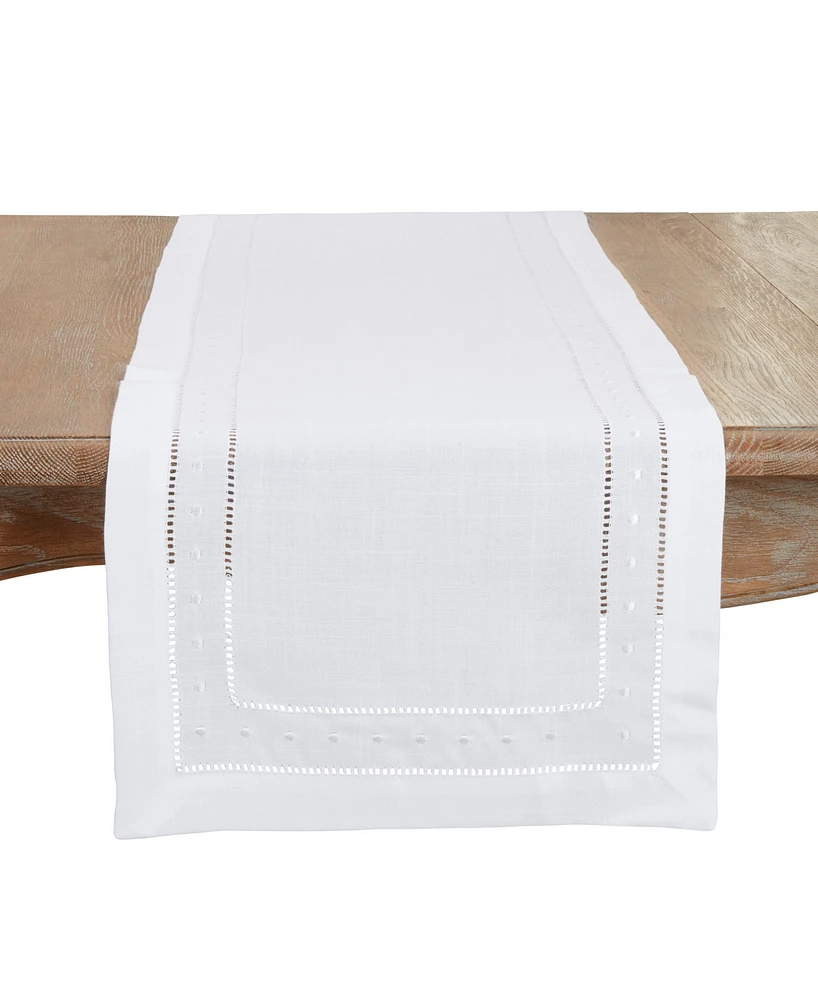 Saro Lifestyle Classic Hemstitch with Embroidered Border Table Runner