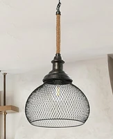 Robert Stevenson Lighting Martha - Woven Metal and Natural Rope Ceiling Light Black