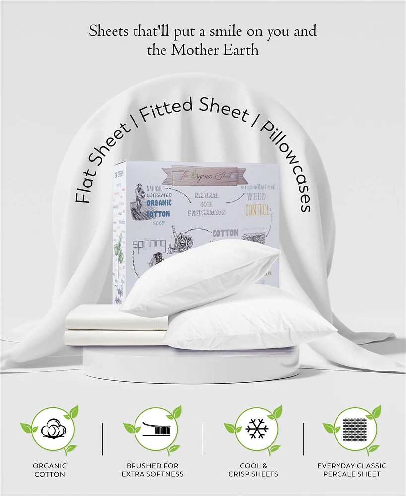 Purity Home 300 Thread Count Cotton Percale 4 Pc Sheet Set Queen