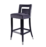 Suede Velvet Barstool With Nailheads Dining Room Chair 2 Pcs Set - 30 Inch Seater Height