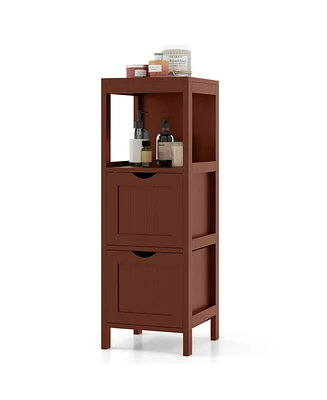 Costway Bathroom Floor Cabinet Freestanding Side Storage Organizer with 2 Removable Drawers