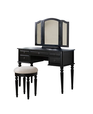 Simplie Fun Bedroom Contemporary Vanity Set W Foldable Mirror Stool Drawers Black Color