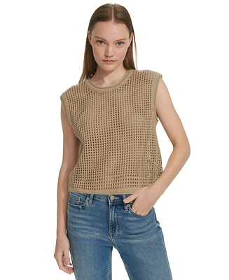 Calvin Klein Jeans Petite Cotton Open-Stitch Sleeveless Sweater