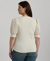 Lauren Ralph Plus Lace-Up Puff-Sleeve Top