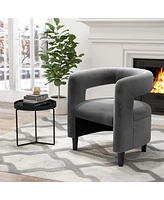 Costway Comfy Accent Armchair with Footrest Upholstered Velvet Barrel Chair & Ottoman Set