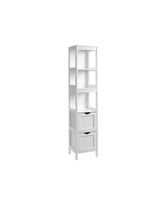 Slickblue Bathroom Tall Cabinet, Linen Tower, Floor Storage Cupboard, With 2 Drawers, White