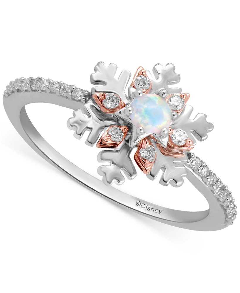 Opal (1/10 ct. t.w.) & Diamond (1/6 ct. t.w.) Elsa Snowflake Ring in Sterling Silver & 10k Rose Gold