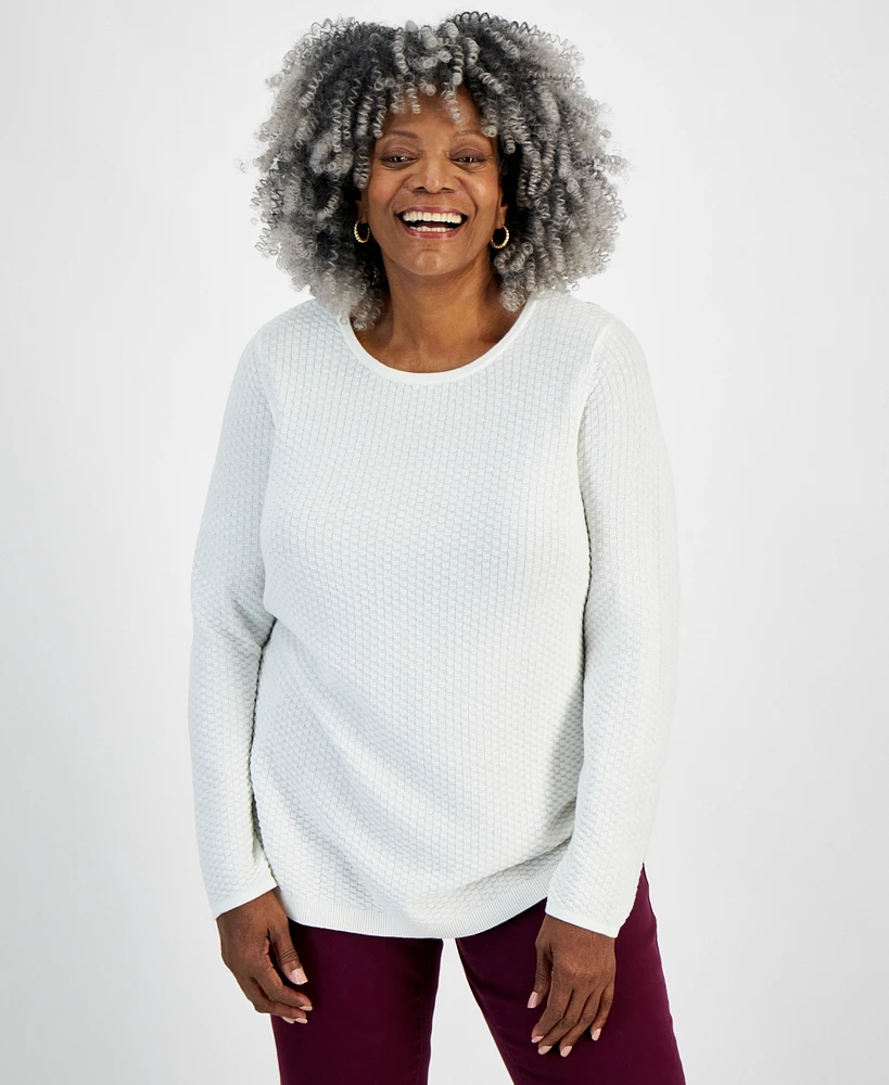 Style & Co Plus Size Cotton Textured Curved-Hem Sweater, Created for Macy's