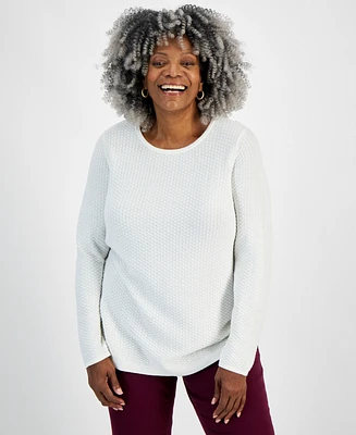 Style & Co Plus Cotton Textured Curved-Hem Sweater, Created for Macy's