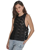 Dkny Women's Crocheted Split-Side Tied Tank Top - BLK