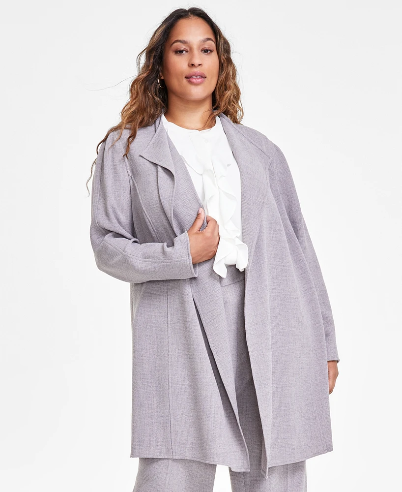 Kasper Plus Melange Crepe Drape-Collar Jacket