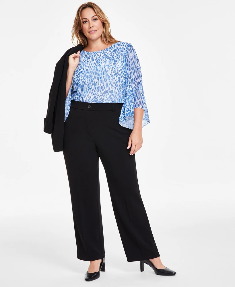 Kasper Plus High Rise Wide Leg Pants