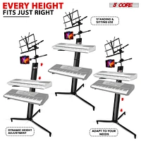 5 Core 2 Tier Column Keyboard Stand Riser Piano Holder Heavy Duty Aluminium Built Attached Adjustable Music & Mic Stands Height 51.2 Inch for 61 76 88