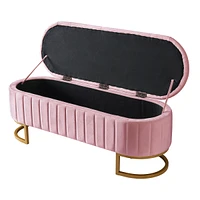 Streamdale Furniture Pink Velvet Storage Ottoman with Button Tufted Design