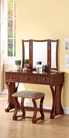 Cherry Mdf Vanity Set with Mirror, Stool & Drawers