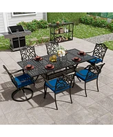 Mondawe 7 Pieces Rectangular Outdoor Dining Set and 2 pcs Swivel Chair with Cushions
