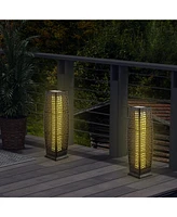 Slickblue 2 Pieces Solar-Powered Square Wicker Floor Lamps with Auto Led Light