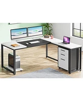 Tribesigns 62.99" L-Shaped Computer Desk with Mobile File Cabinet, Large Executive Office Desk with 3-Drawer Vertical Filing Cabinet, Business Fu