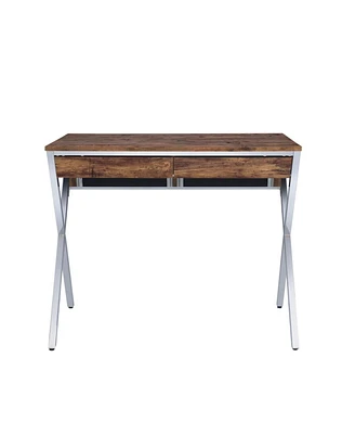 Simplie Fun Callers Desk, Weathered Oak & Chrome