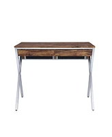 Simplie Fun Callers Desk, Weathered Oak & Chrome