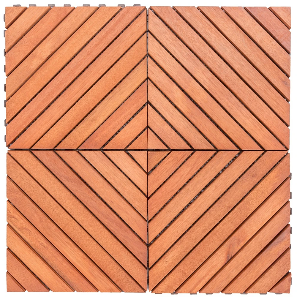 Streamdale Furniture Outdoor Patio 12-Diagonal Slat Eucalyptus Interlocking Deck Tile (Set Of 10 Tiles)