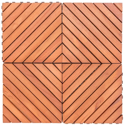 Simplie Fun Outdoor Patio 12-Diagonal Slat Eucalyptus Interlocking Deck Tile (Set Of 10 Tiles)