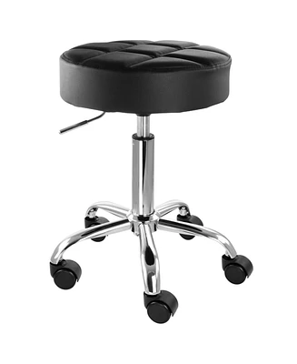 Elama Faux Leather Adjustable Backless Rolling Stool in Black with Chrome Base