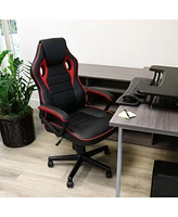 Elama High Back Adjustable Faux Leather Office Chair with Mesh and Fabric in Black and Red Trim