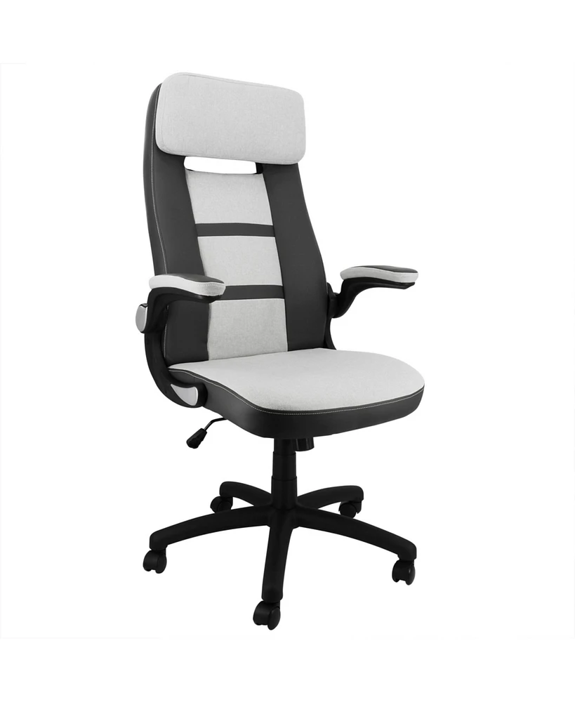 Elama High Back Adjustable Faux Leather and Fabric Office Chair in Dark Gray and Light Gray