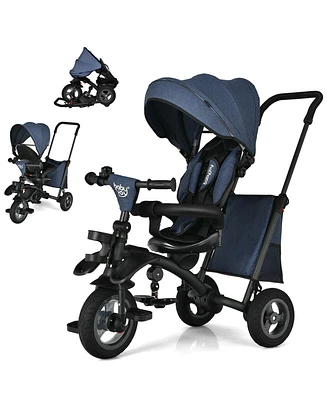 Costway 7-In-1 Kids Baby Tricycle Folding Steer Stroller w/ Rotatable Seat