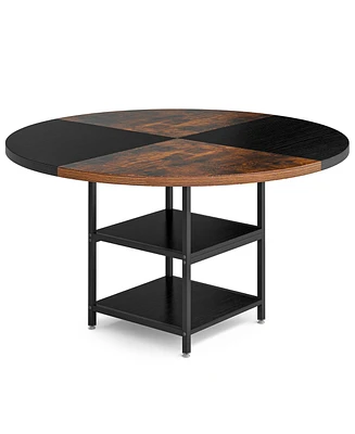 Tribesigns 47 inch Round Dining Table for 4, Wood Kitchen Table Large Dinner Table with Storage Shelf Metal Legs for Home Dining Room Living Room, Bla