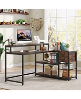 Tribesigns Reversible L Shaped Desk with Drawer, Industrial L Corner Desk Table with Storage Shelves and Monitor Stand, Rustic Wooden and Metal Pc Des