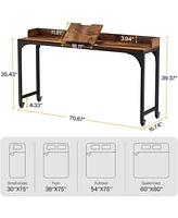 Tribesigns Overbed Table with Wheels, Queen Size Over Bed Desk with Adjustable Tilt Stand, Mobile Laptop Cart Computer Desk for Home and Hospital (Hei